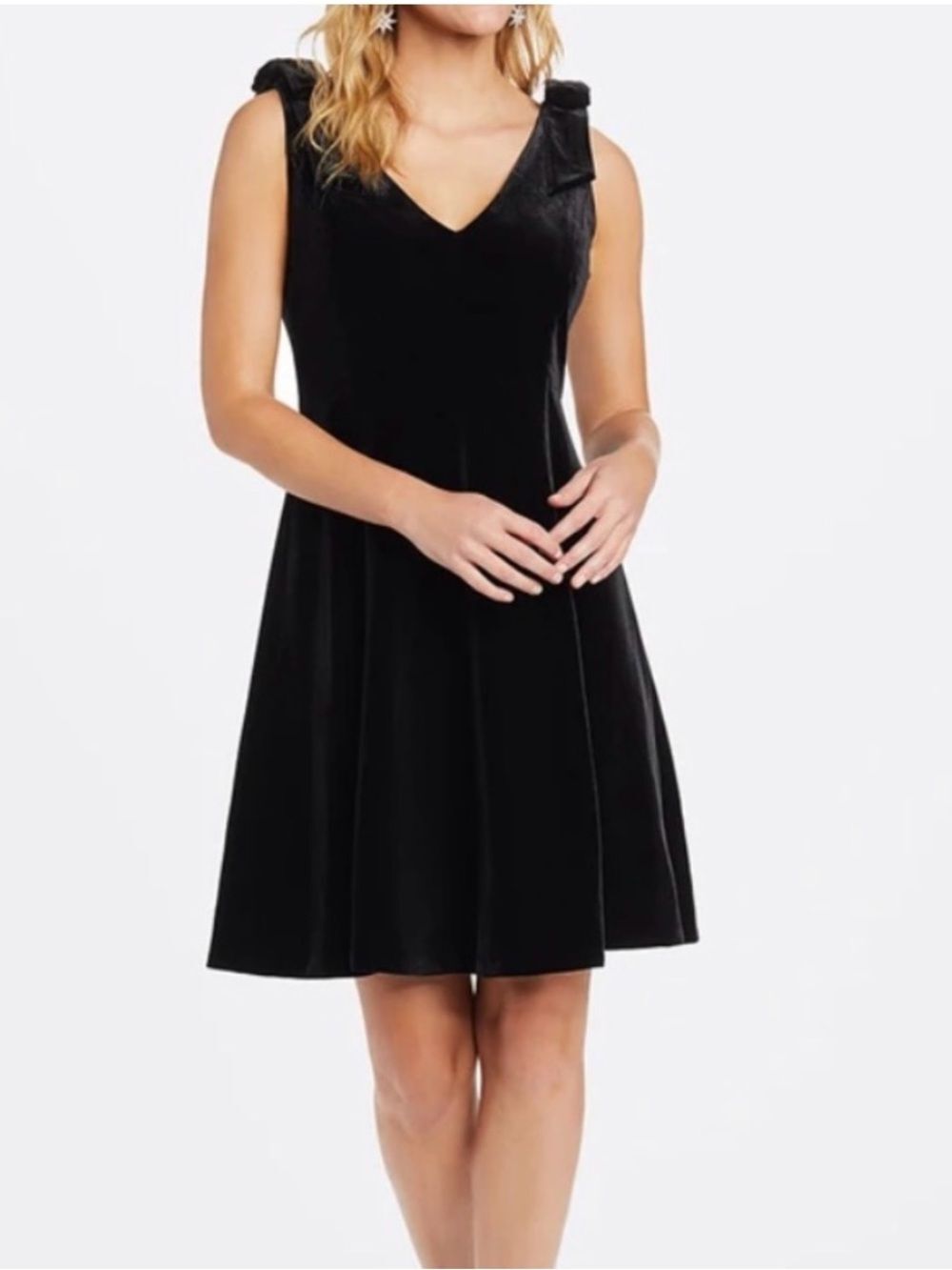 Draper James Black Velvet V-Neck Mini Cocktail Dress with Bow Straps Size 12